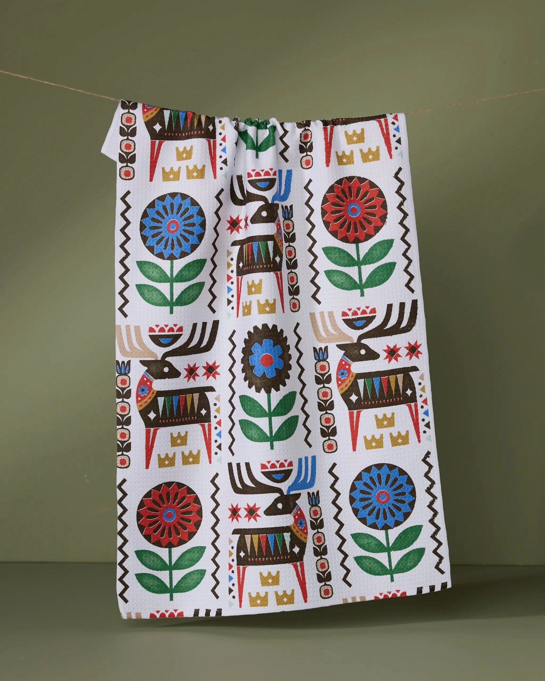 GEOMETRY TEA TOWEL - FOLK DEER
