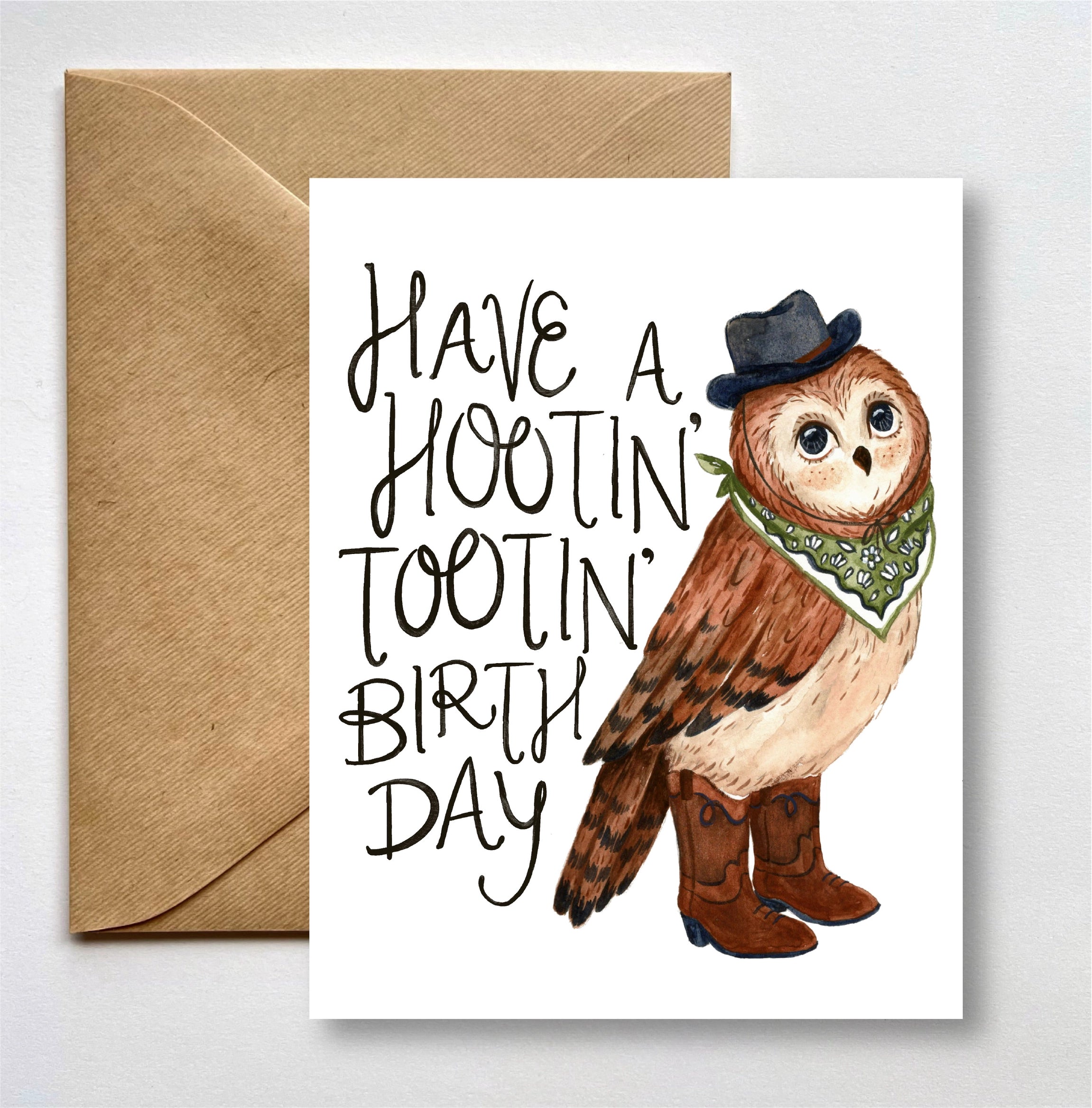 HOOTIN' TOOTIN' COWBOY OWL BIRTHDAY CARD