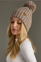 TAUPE RIBBED POM HAT
