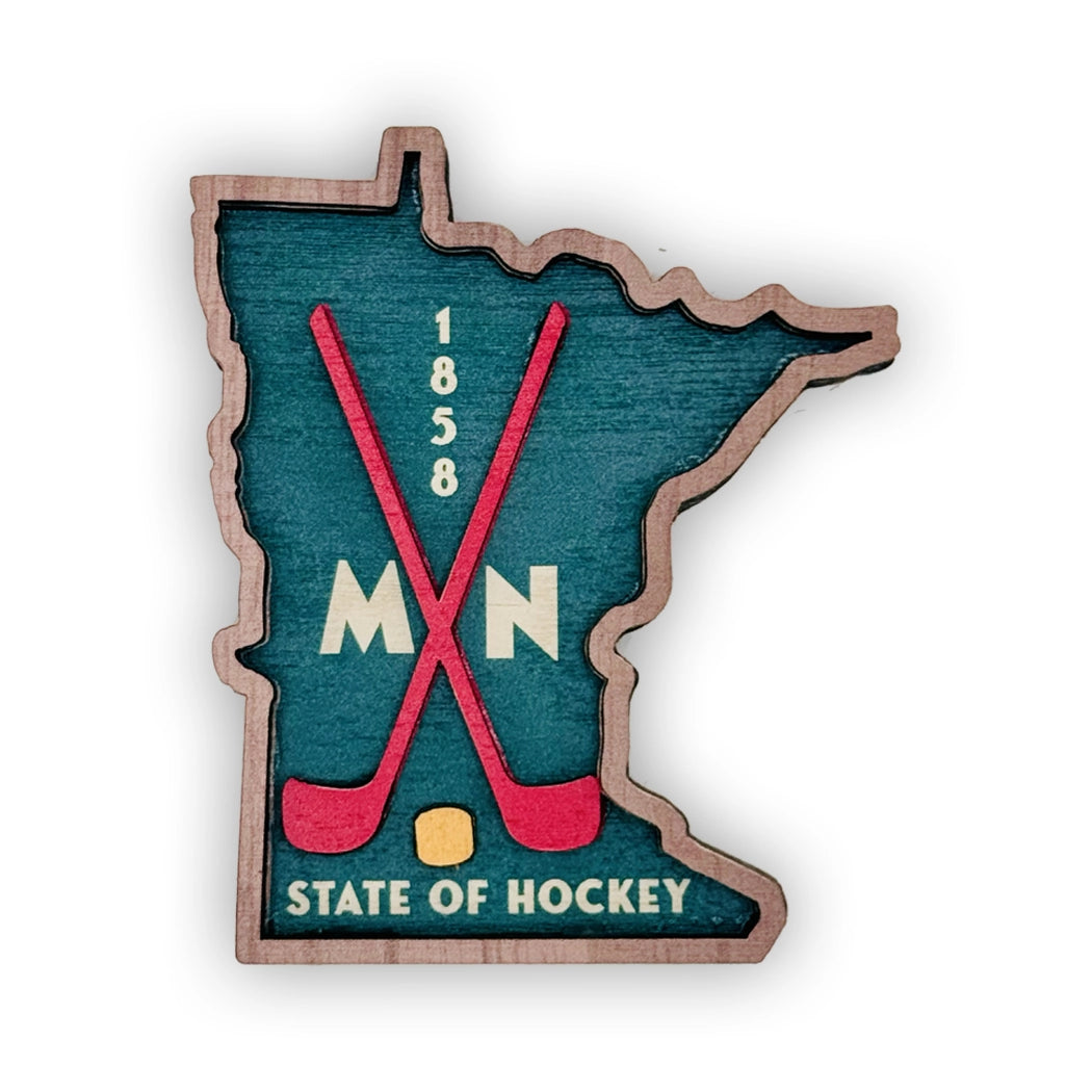 MINNESOTA STATE HOCKEY WOOD MAGNET
