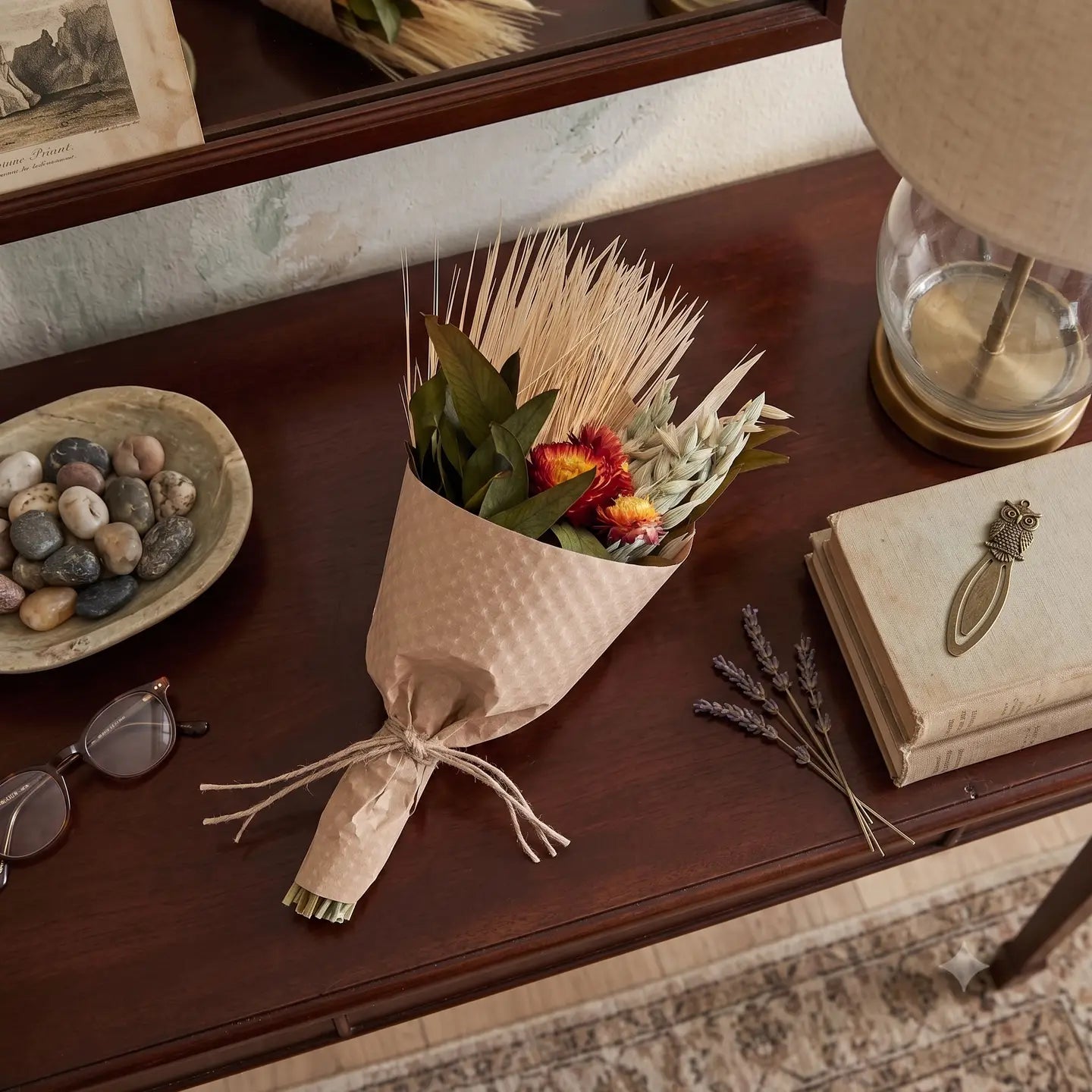 MINI WILLOW STRAWFLOWER & GRAINS BOUQUET