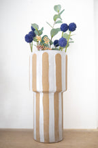 CREAM + BROWN STRIPED VASE