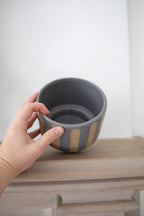 LILAC + BROWN STONEWARE PLANTER WITH STRIPES