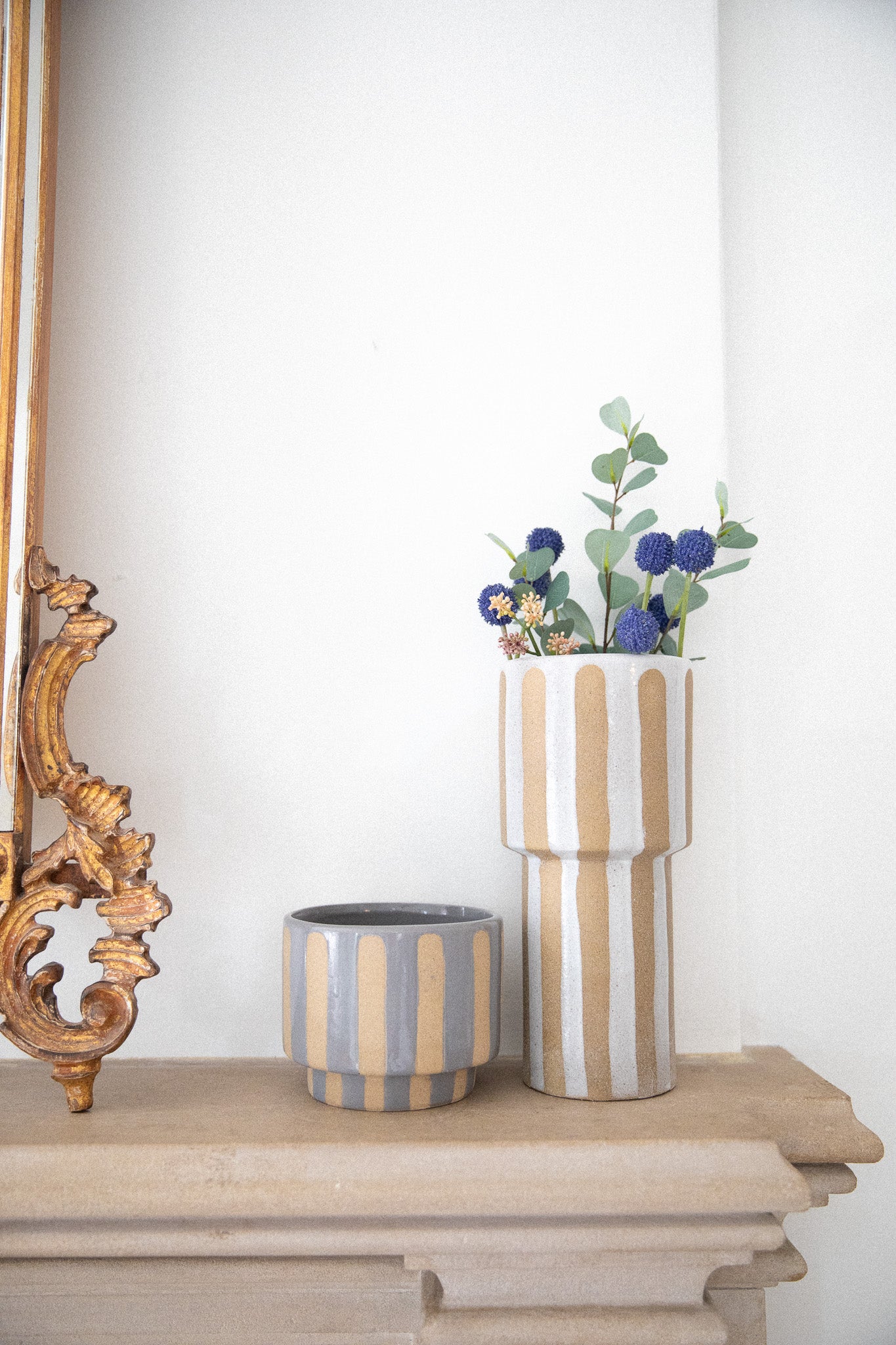 CREAM + BROWN STRIPED VASE