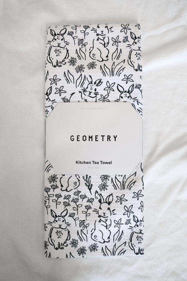 GEOMETRY TEA TOWEL - BUNNY RABBIT GARDEN