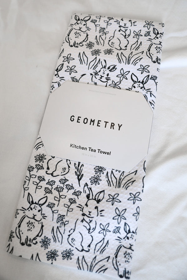 GEOMETRY TEA TOWEL - BUNNY RABBIT GARDEN