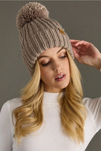 TAUPE RIBBED POM HAT