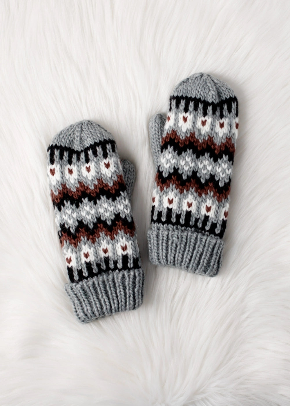 GRAY FAIRISLE MITTENS