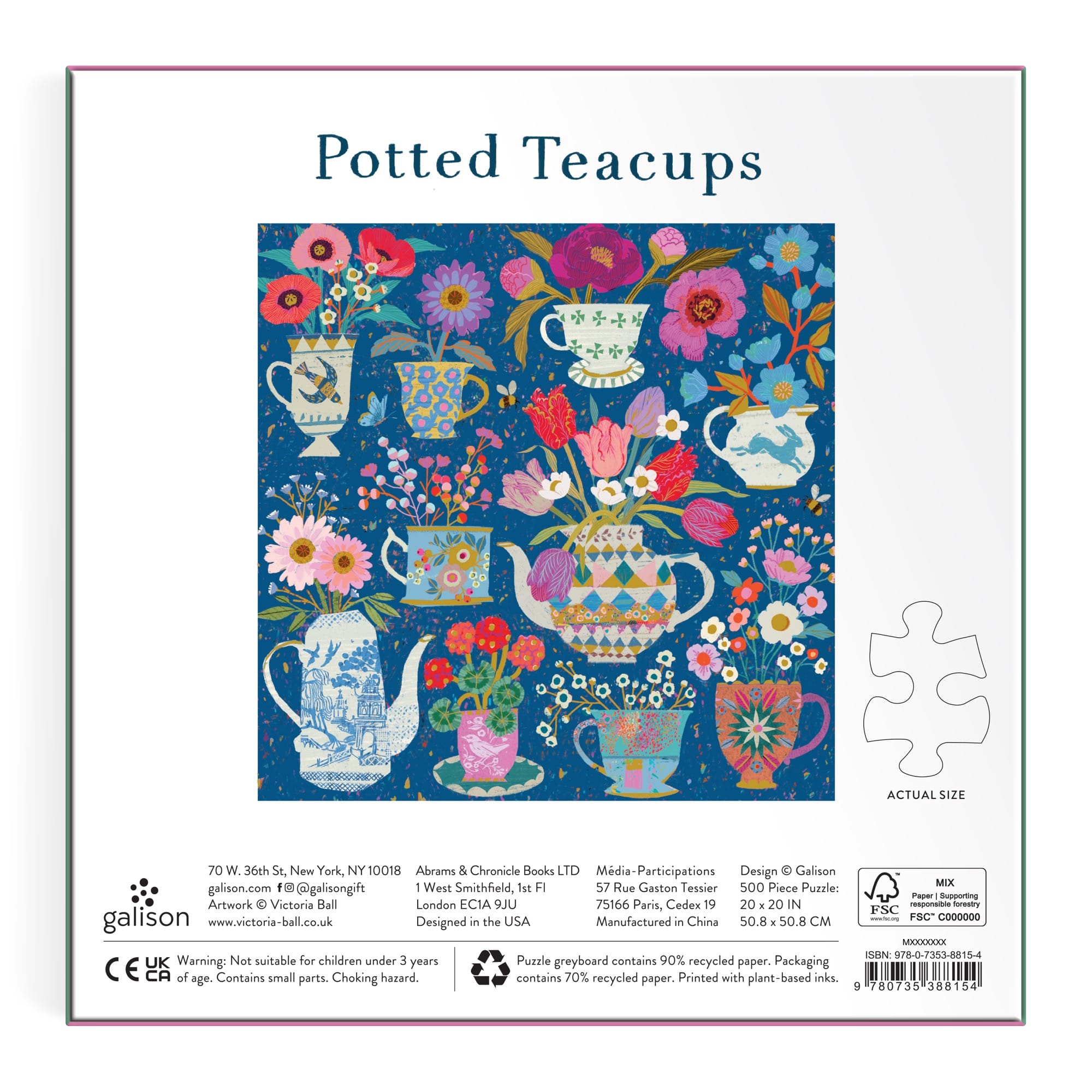 VICTORIA BALL POTTED TEACUPS 500 PC. FOIL PUZZLE