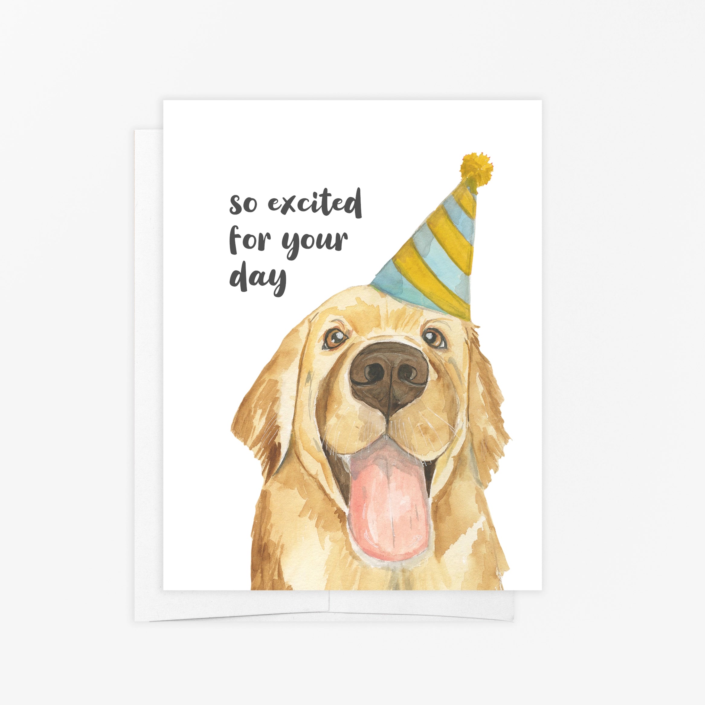 EXCITED GOLDEN RETREIVER BIRTHDAY CARD