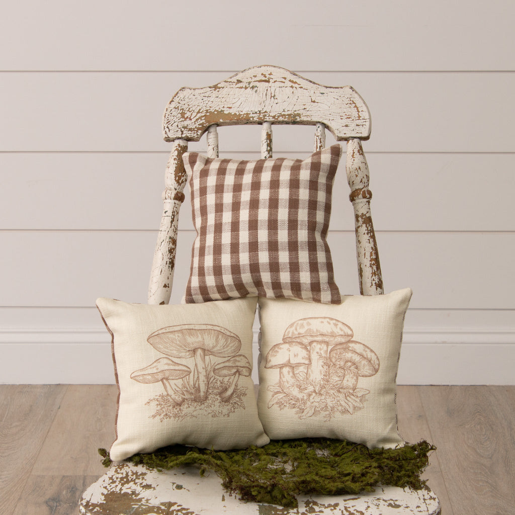 MINI MUSHROOM + GINGHAM PILLOW