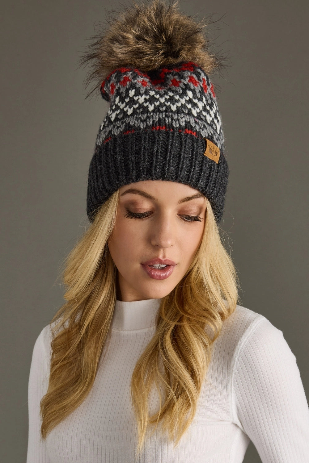 GRAY FAIRISLE POM HAT