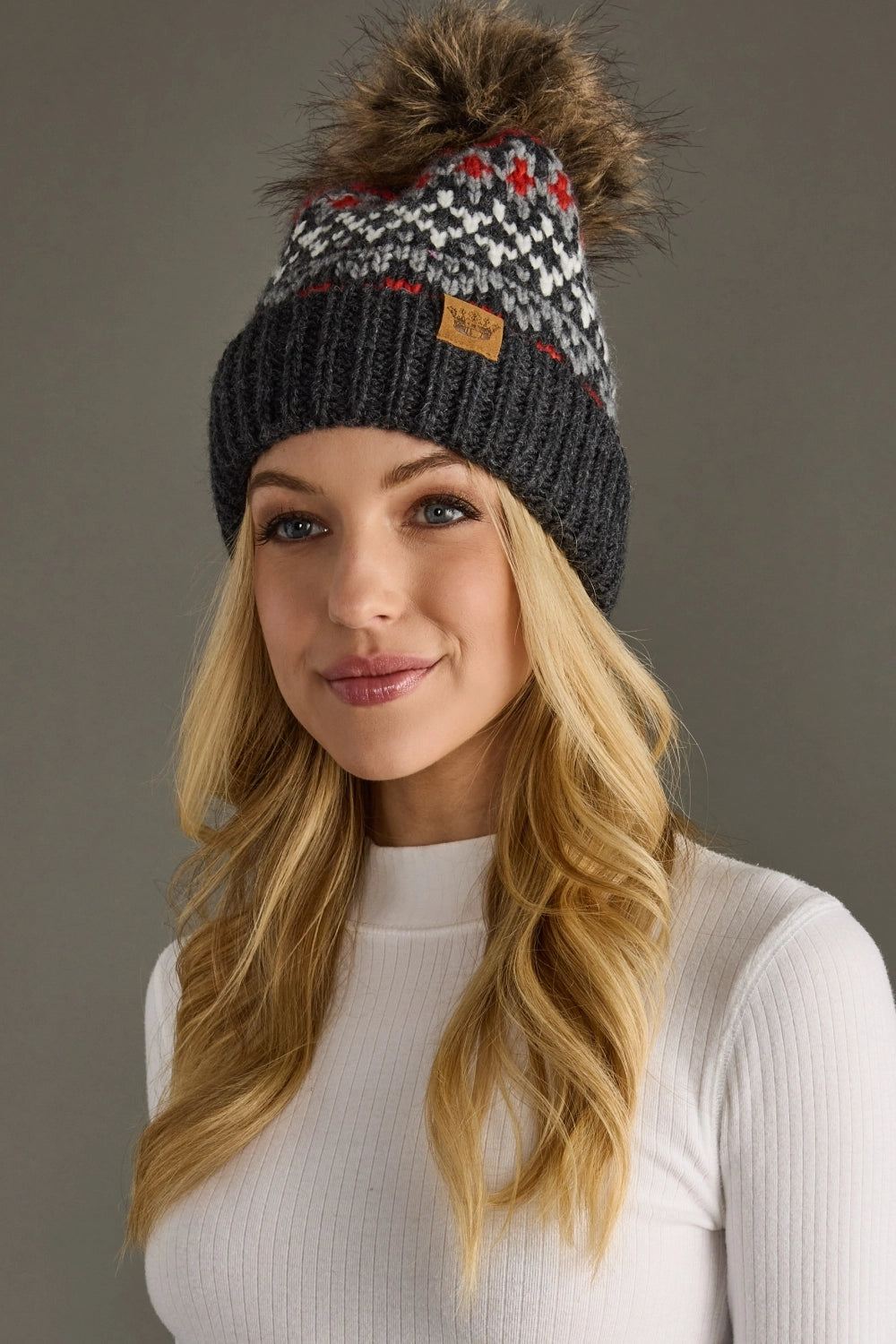 GRAY FAIRISLE POM HAT