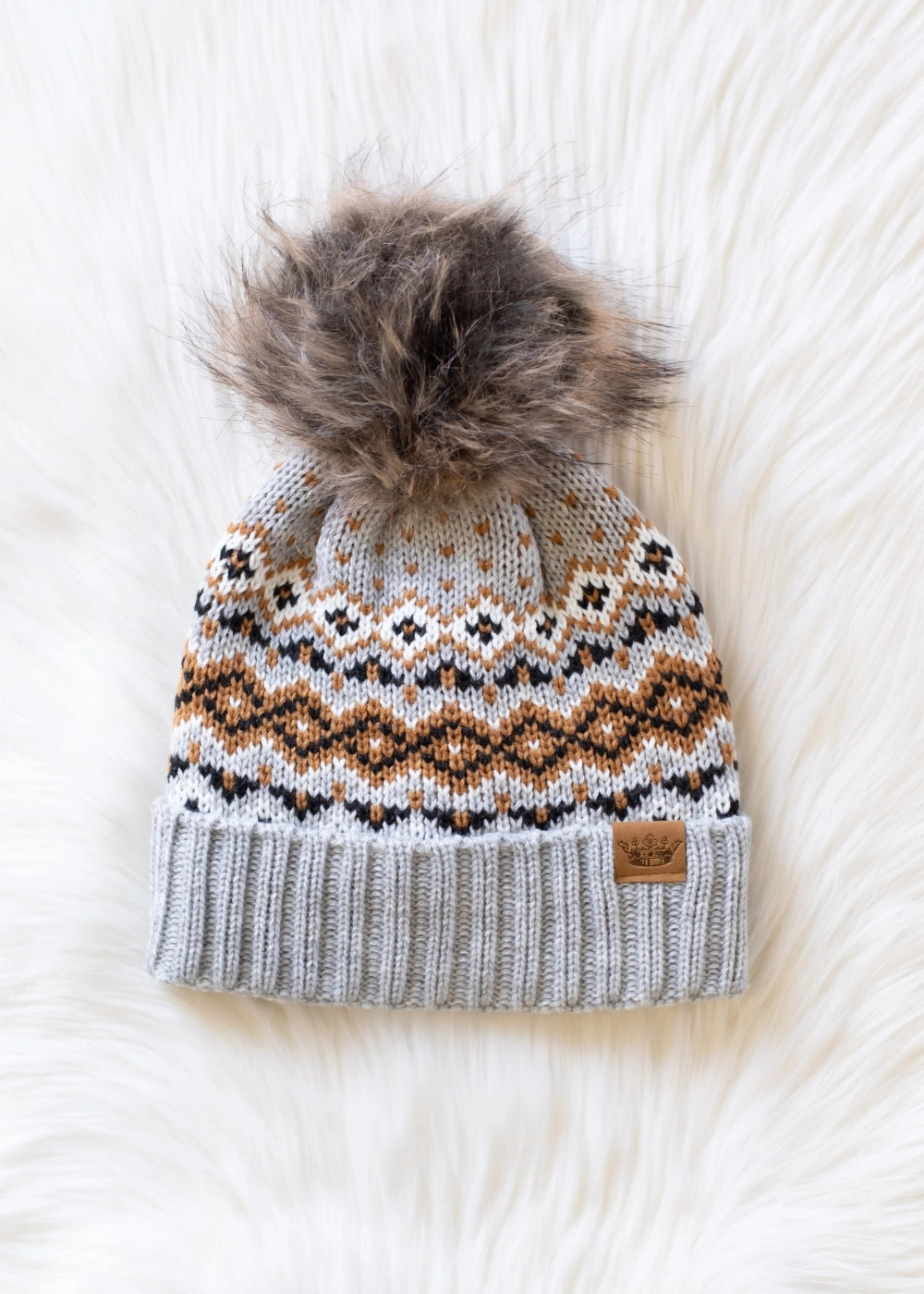 GRAY FAIRISLE POM HAT