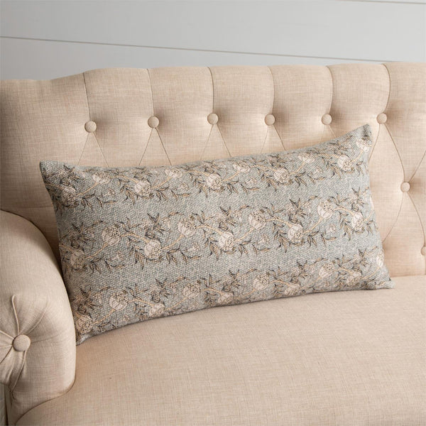 DUSTY BLUE FLORAL LUMBAR PILLOW