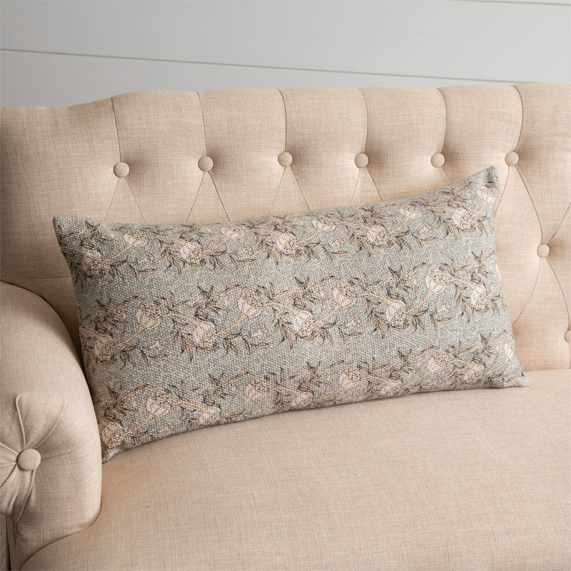 DUSTY BLUE FLORAL LUMBAR PILLOW