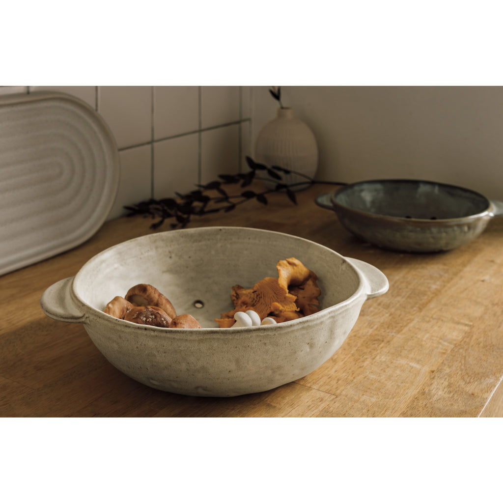 GRAY STONEWARE FRUIT BOWL