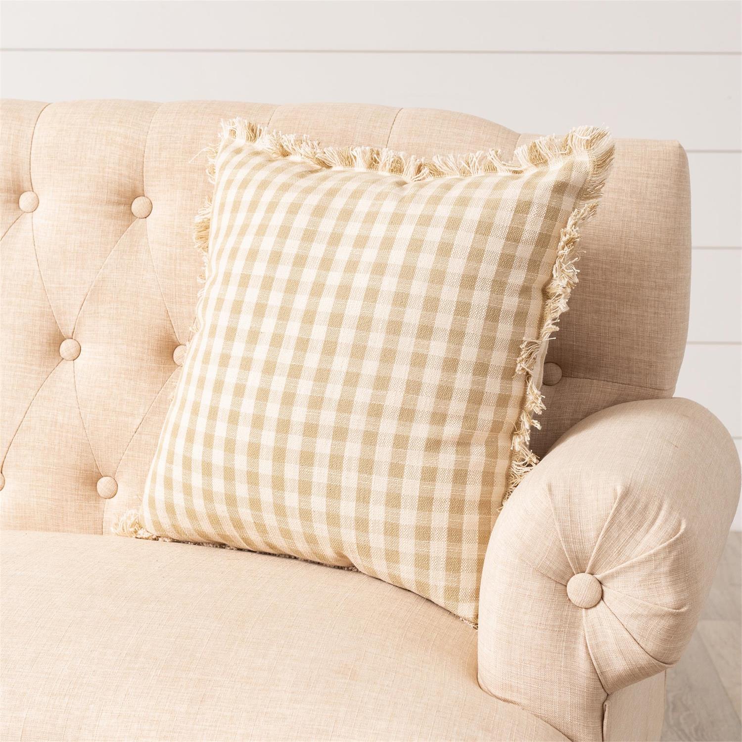 TAN GINGHAM DECORATIVE PILLOW