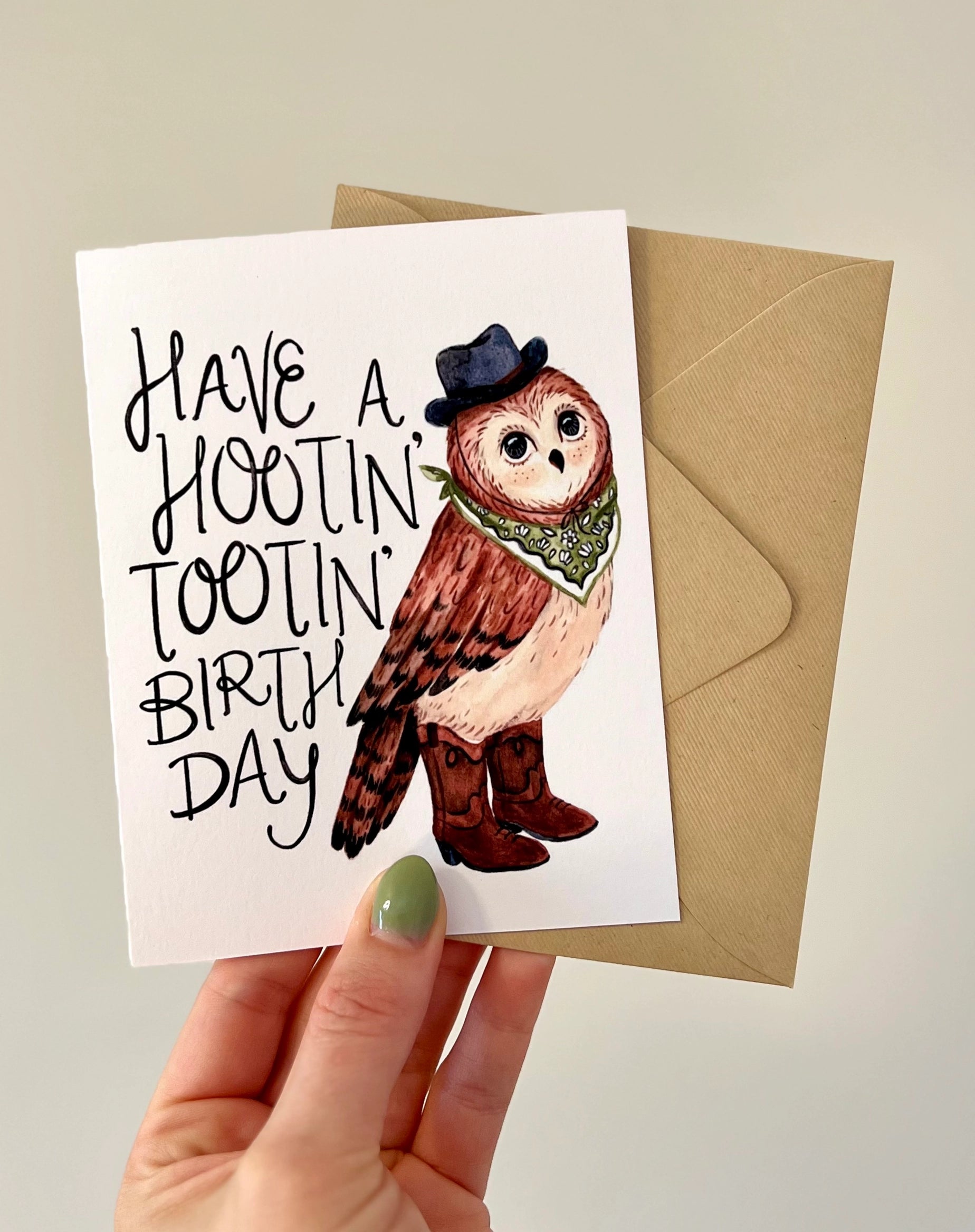 HOOTIN' TOOTIN' COWBOY OWL BIRTHDAY CARD