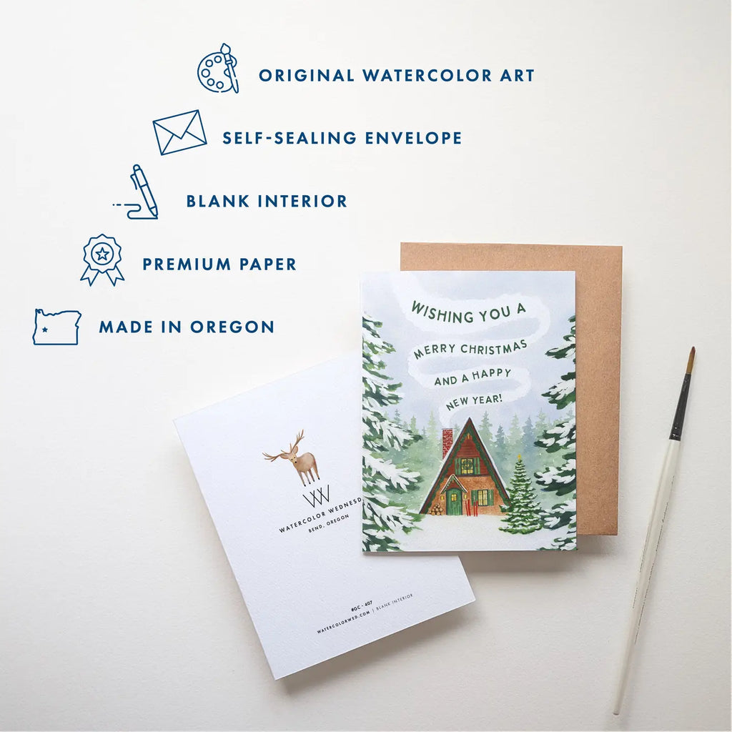 BOXED CARD SET OF 10 - CHRISTMAS CABIN
