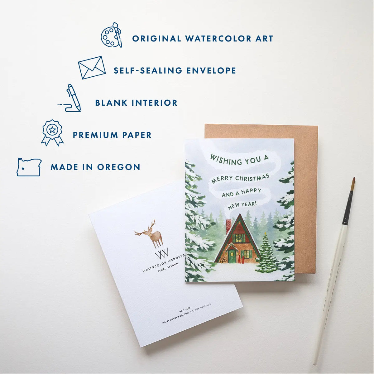 BOXED CARD SET OF 10 - CHRISTMAS CABIN