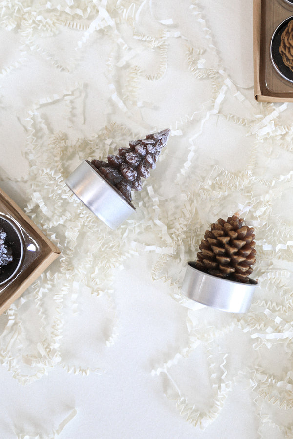 SMALL PINECONES AND TREE CANDLES