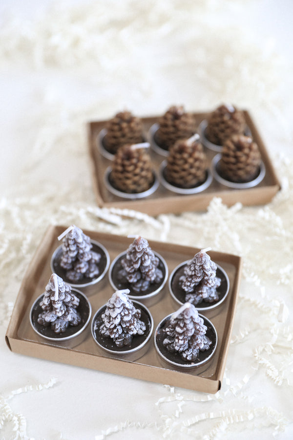 SMALL PINECONES AND TREE CANDLES