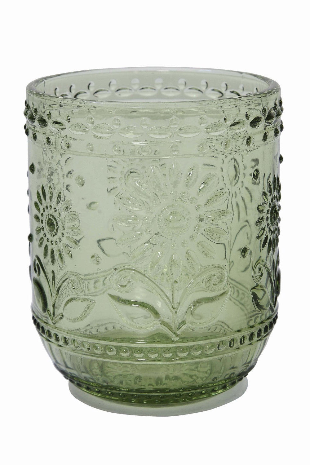 EMBOSSED GREEN DRINKING GLASS