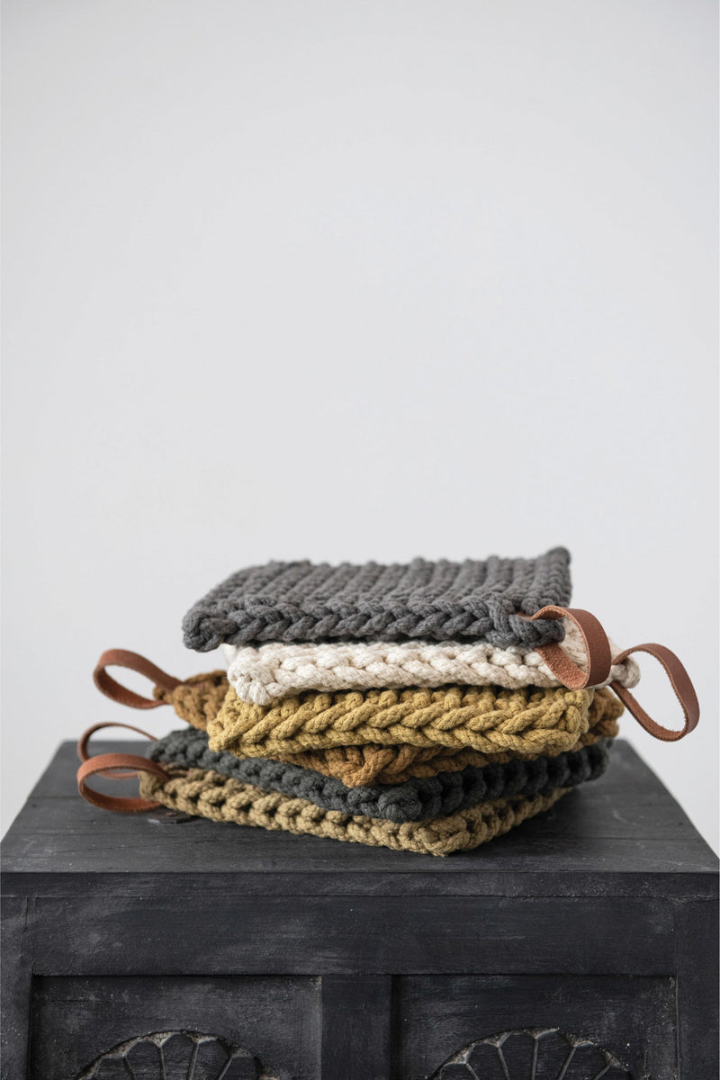 LEATHER LOOP CROCHET POT HOLDER