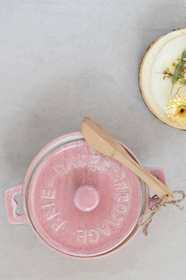 PINK STONEWARE BAKER