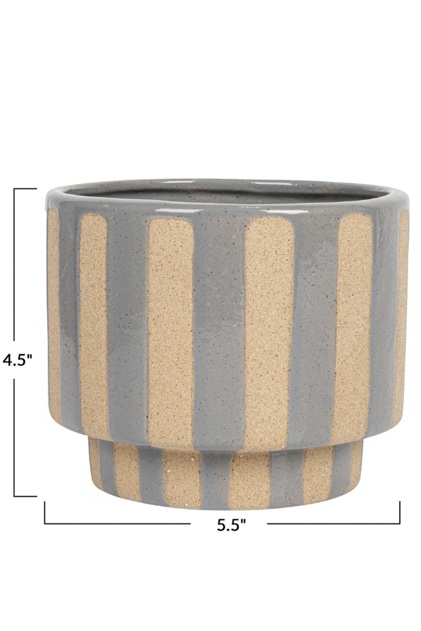 LILAC + BROWN STONEWARE PLANTER WITH STRIPES
