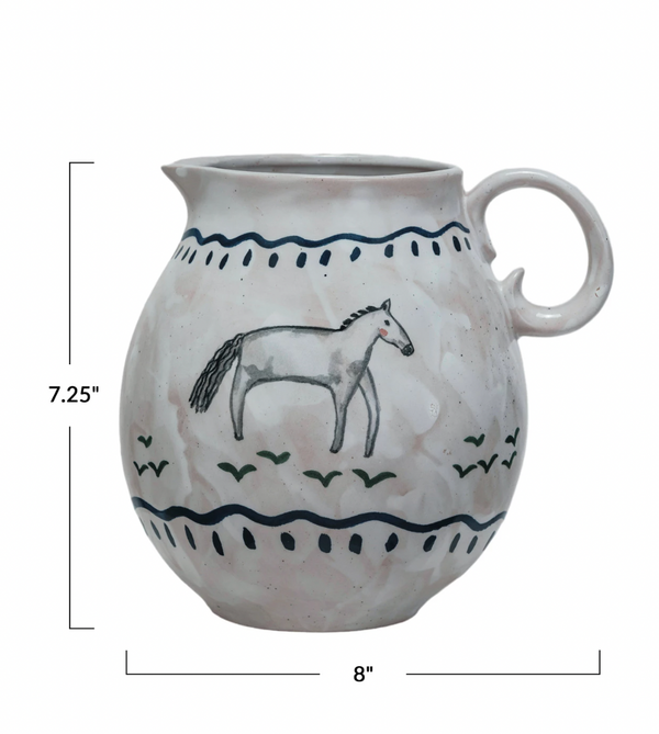 HAND PAINTED HORSE PITCHER