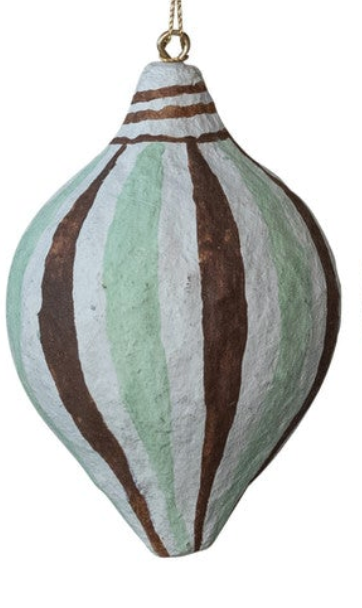 STRIPE HAND-PAINTED PAPER MACHE ORNAMENT