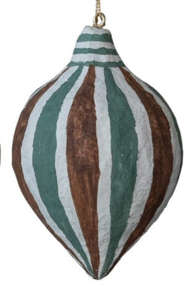 STRIPE HAND-PAINTED PAPER MACHE ORNAMENT