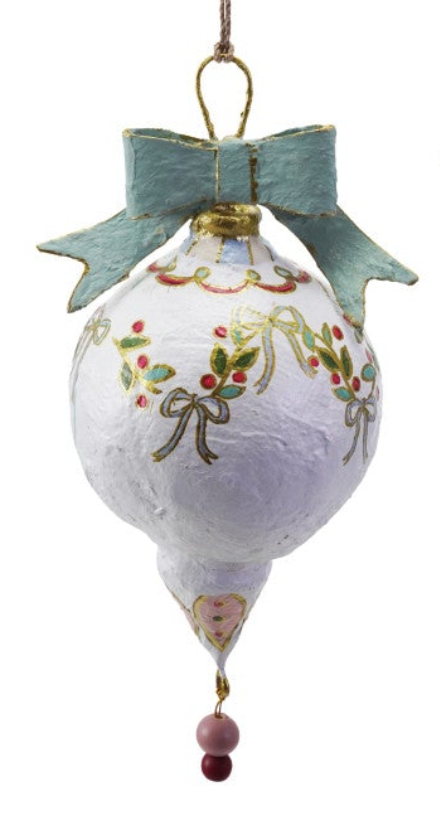 BOW HAND-PAINTED PAPER MACHE ORNAMENT