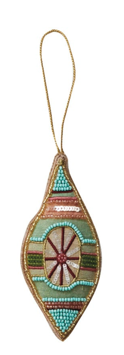 GLASS BEAD + EMBROIDERED ORNAMENTS