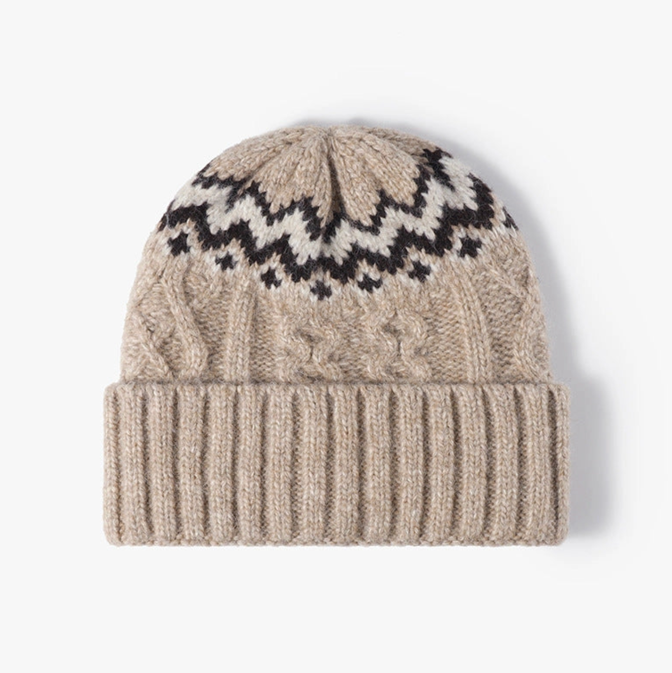 CONTRAST COLOR TWIST KNIT BEANIE