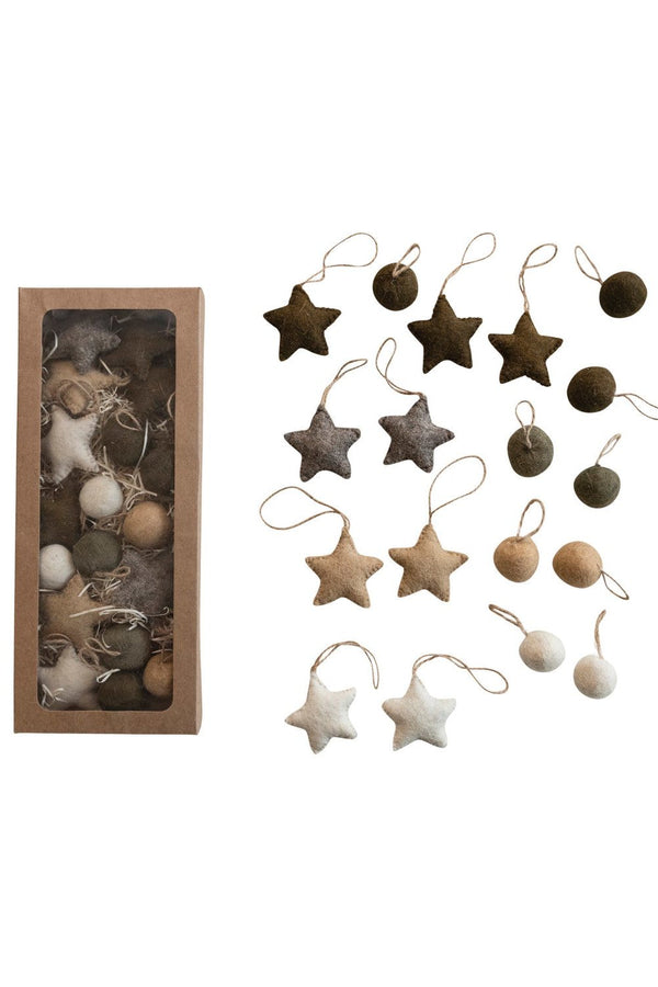 STAR + BALL WOOL FELT ORNAMENT SET