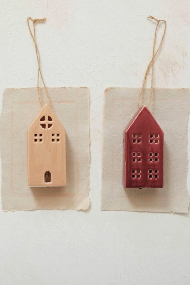 STONEWARE LED HOUSE ORNAMENT