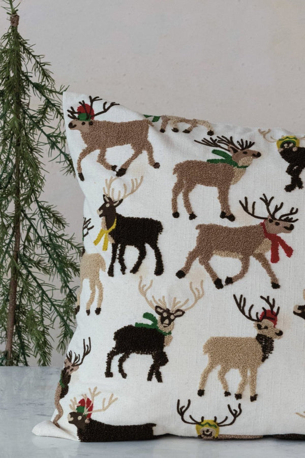 REINDEER EMBROIDERED PILLOW