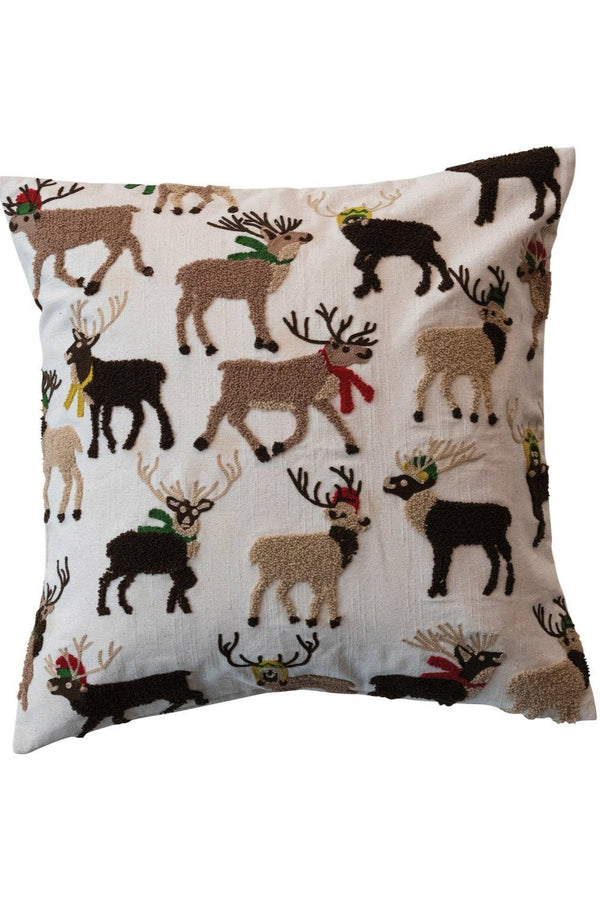 REINDEER EMBROIDERED PILLOW