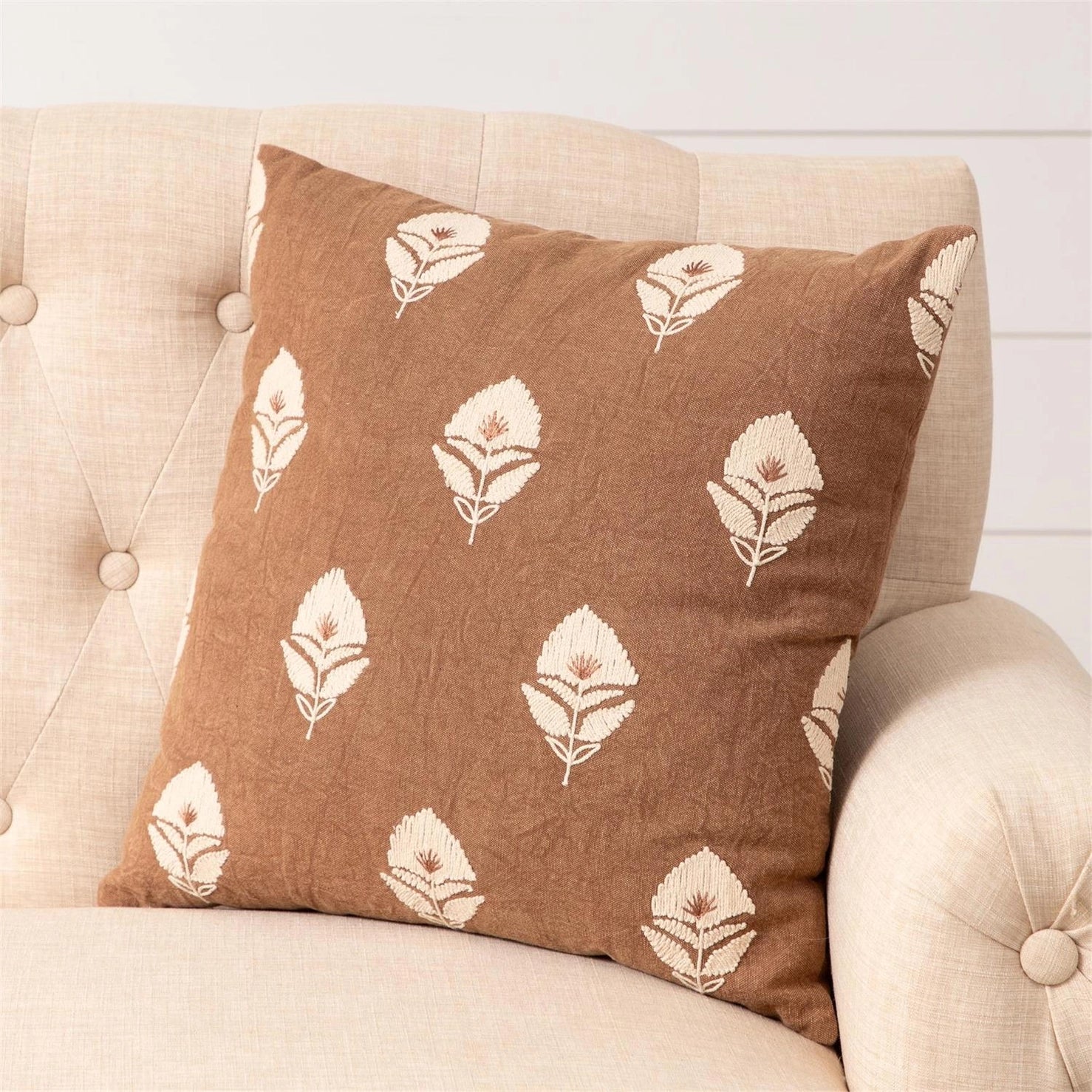 EMBROIDERED FLORAL DECORATIVE PILLOW