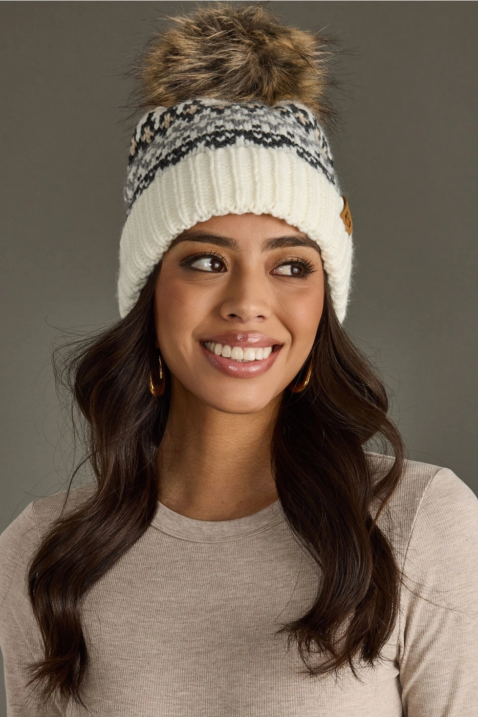 IVORY FAIRISLE POM HAT