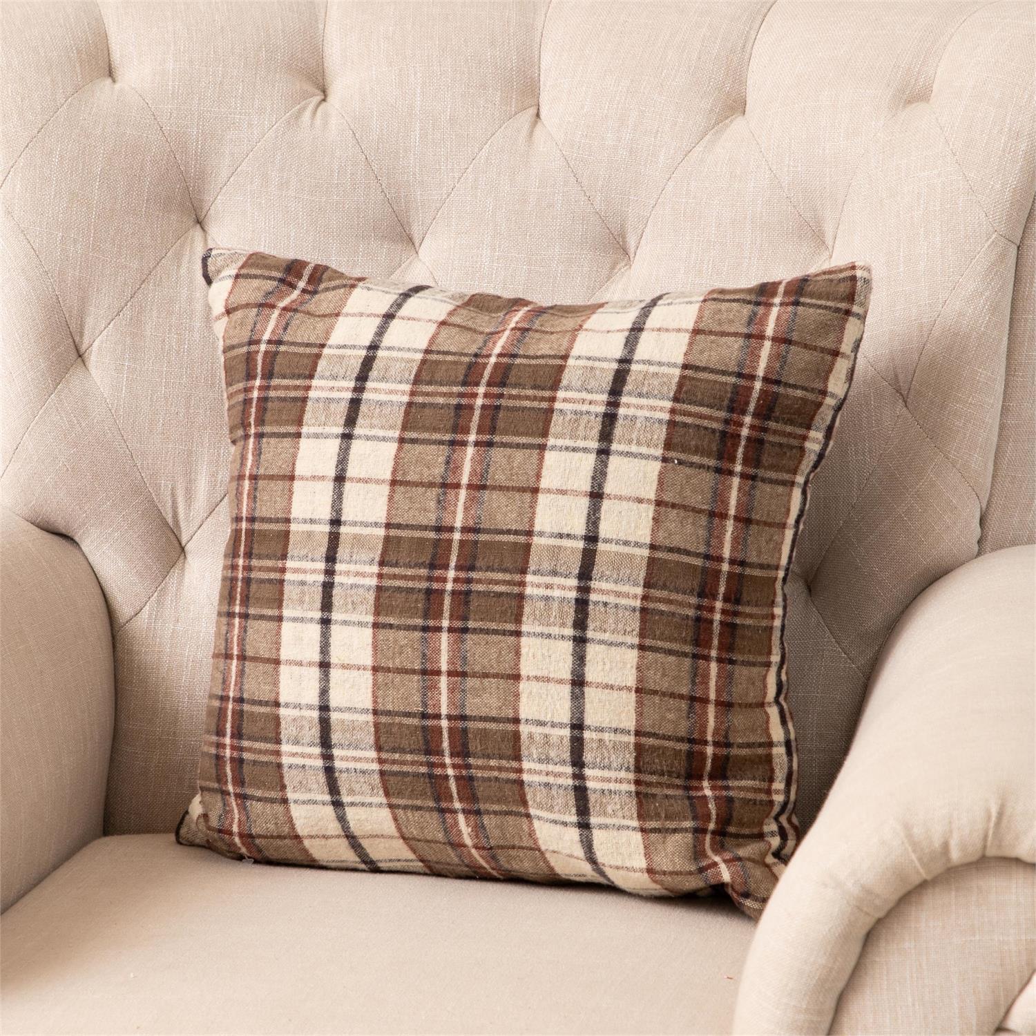 BROWN PLAID DECORATIVE PILLOW