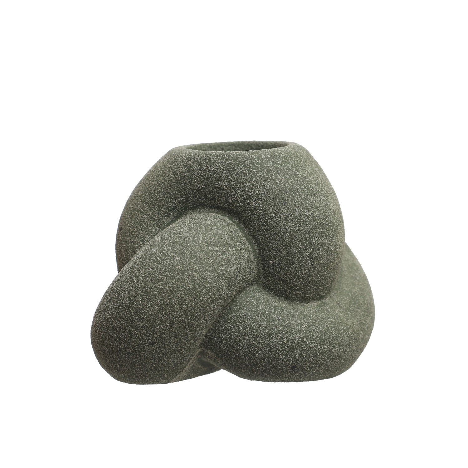 4-3/4"L x 3-1/4"W x 3-3/4"H Stoneware Tealight/Taper Holder, Sand Finish, Green