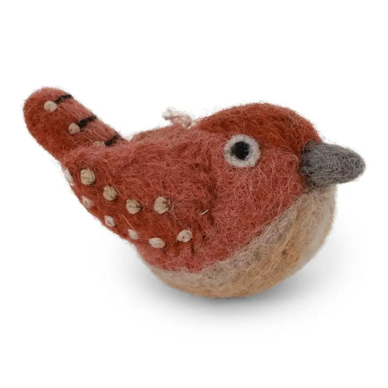 WOOL BIRD ORNAMENT - WREN RUSTY BROWN