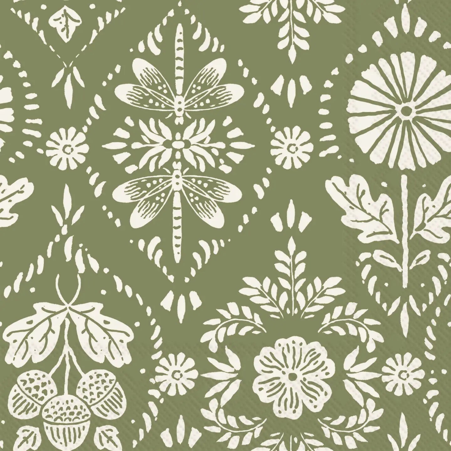 FLORAL ORNAMENT GREEN LUNCH NAPKINS