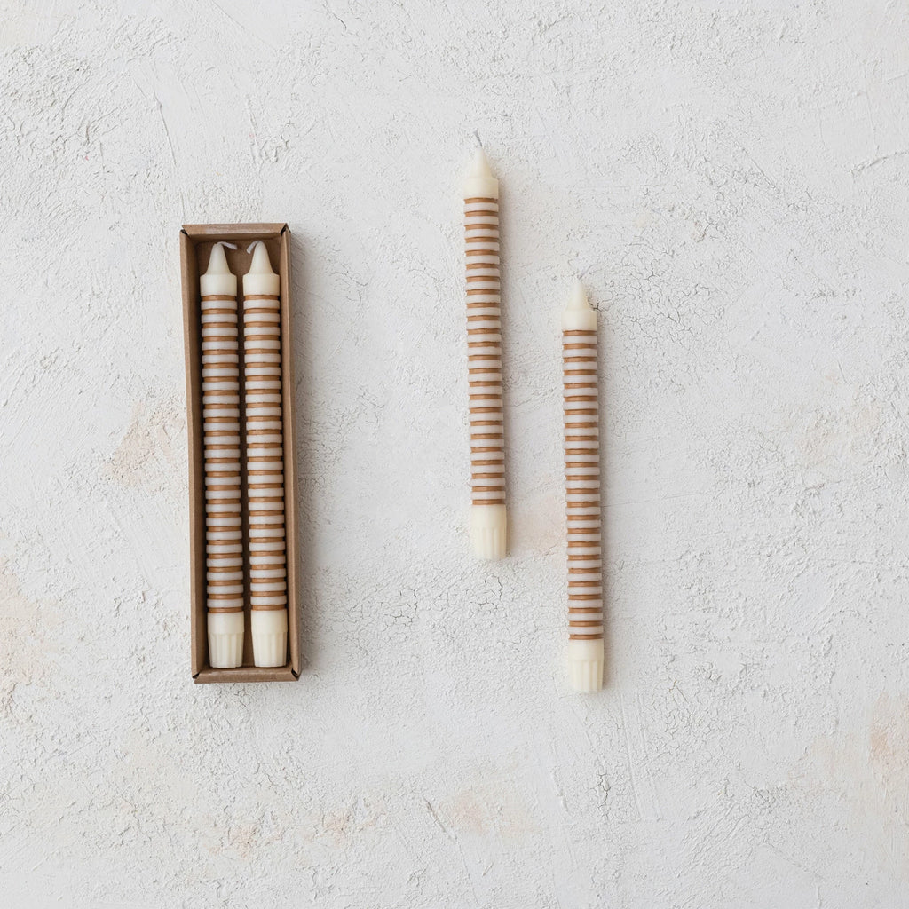10"H TAN STRIPED TAPER CANDLES