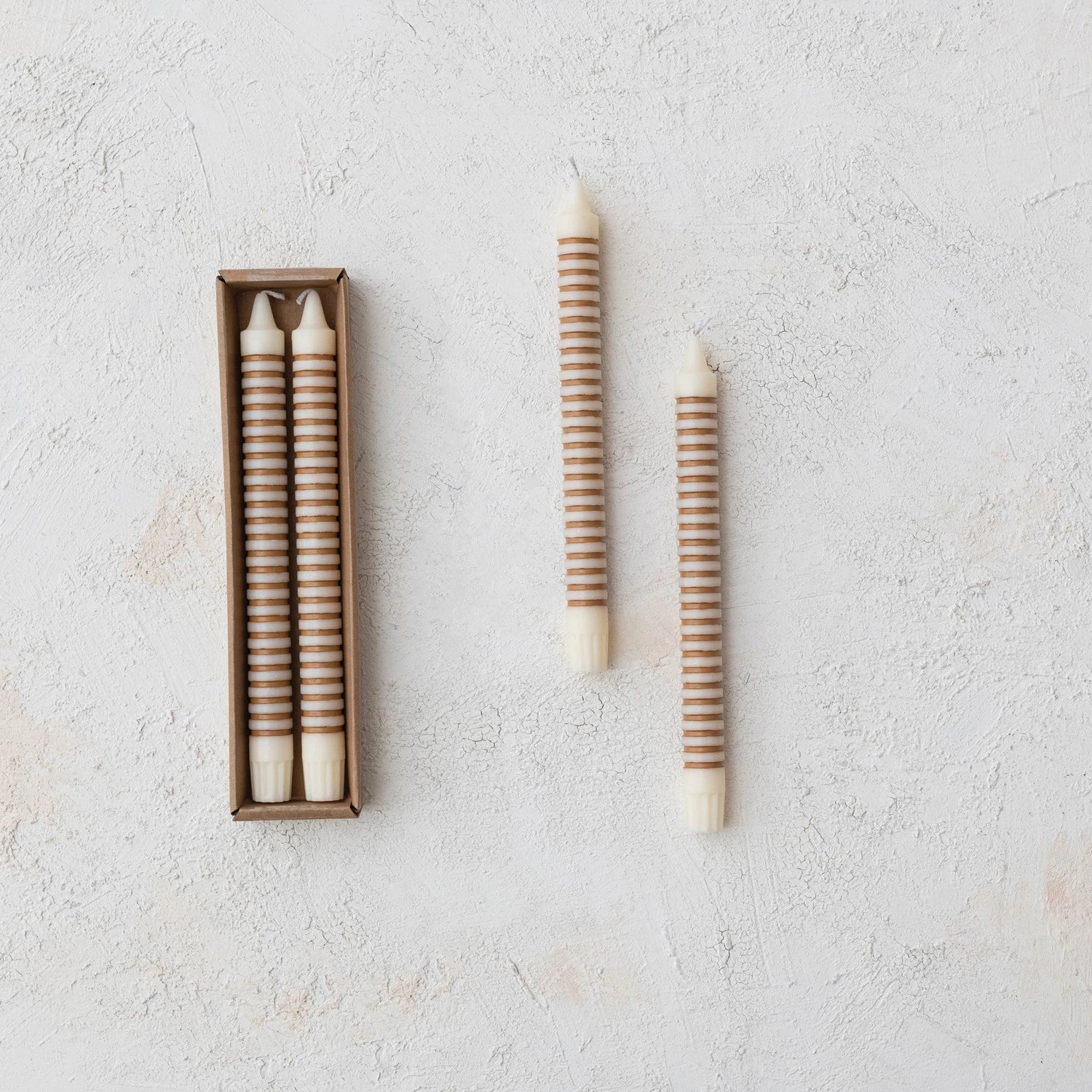 10"H TAN STRIPED TAPER CANDLES