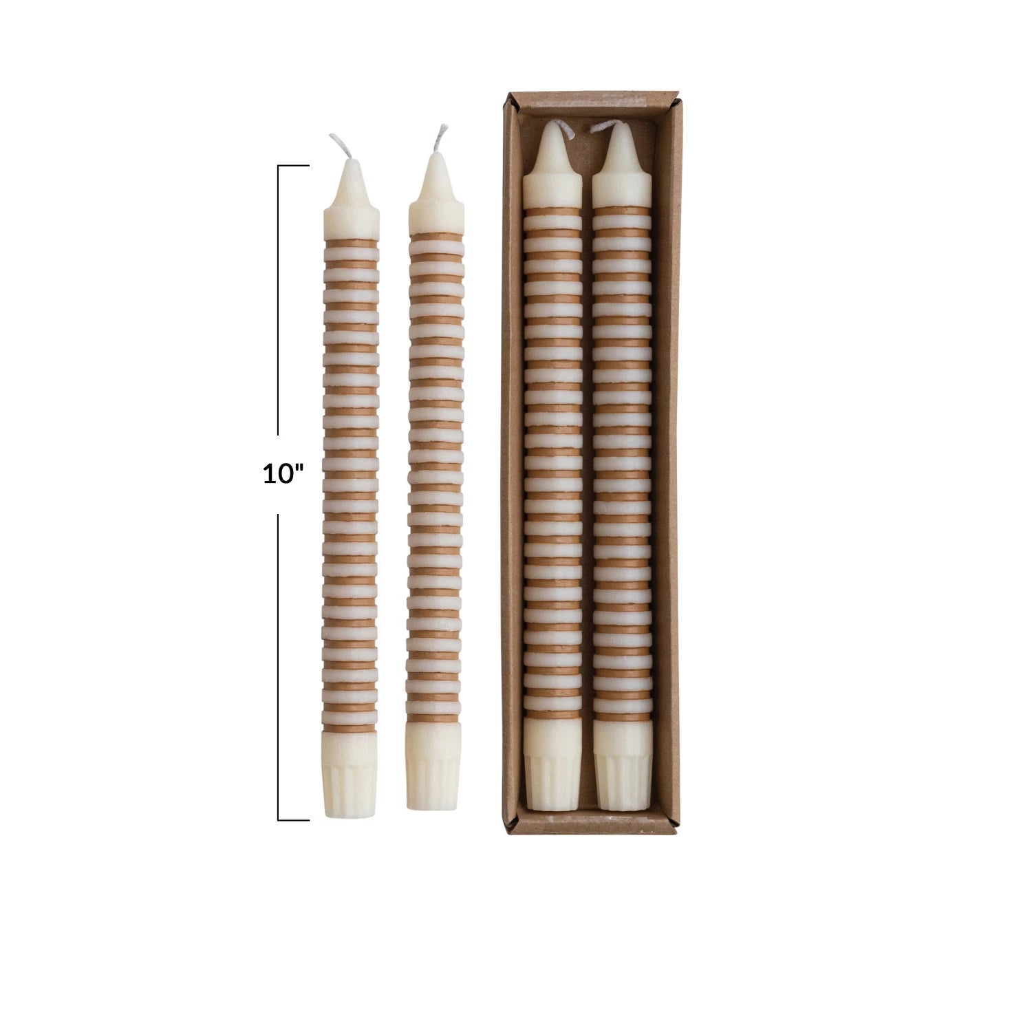 10"H TAN STRIPED TAPER CANDLES